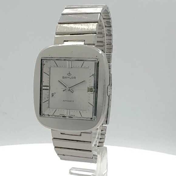 Vintage 34mm Baylor TV Dial Men's Automatic Wristwatch Swiss Made Steel Runs